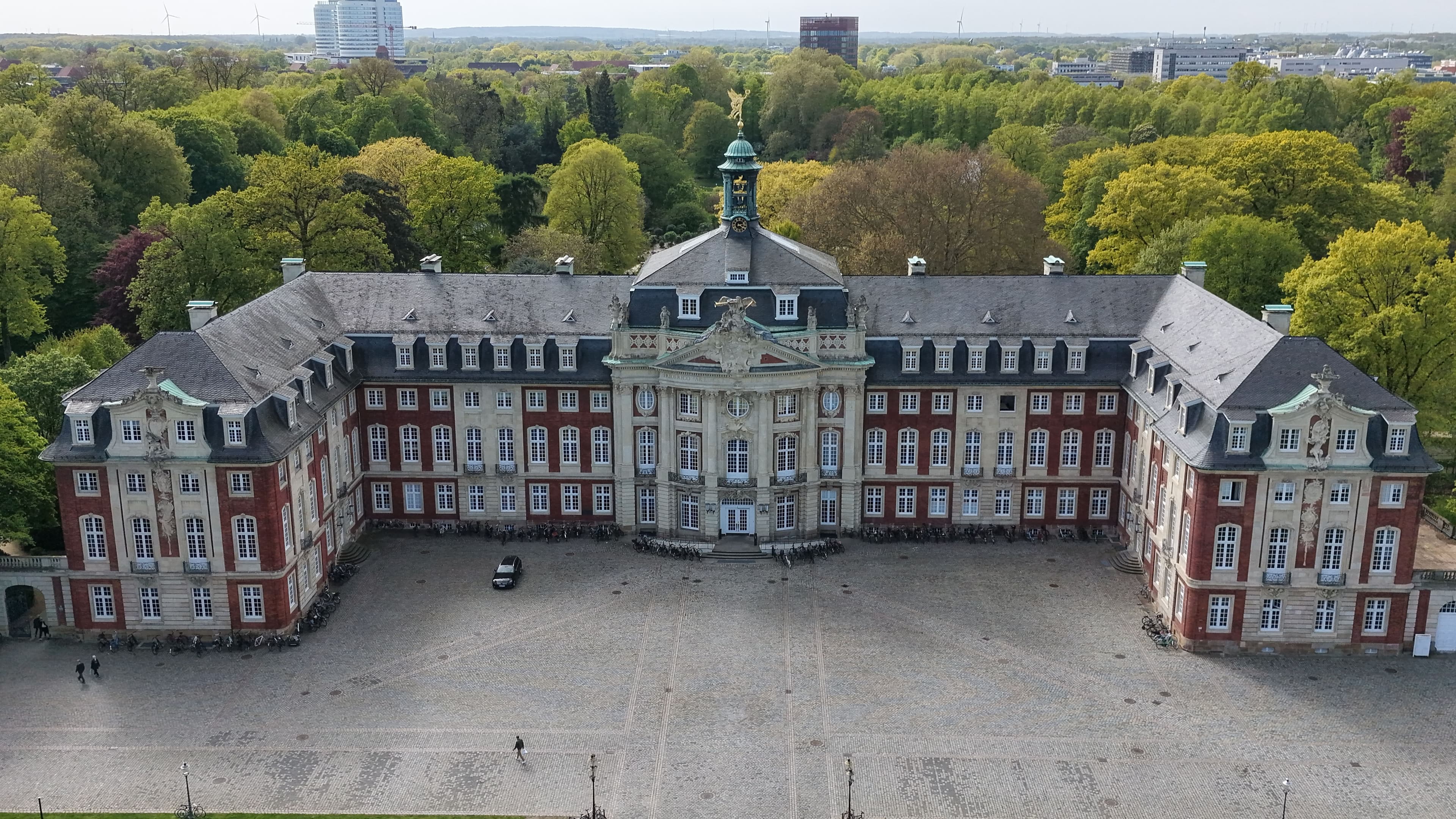 German university campus courtyard from above