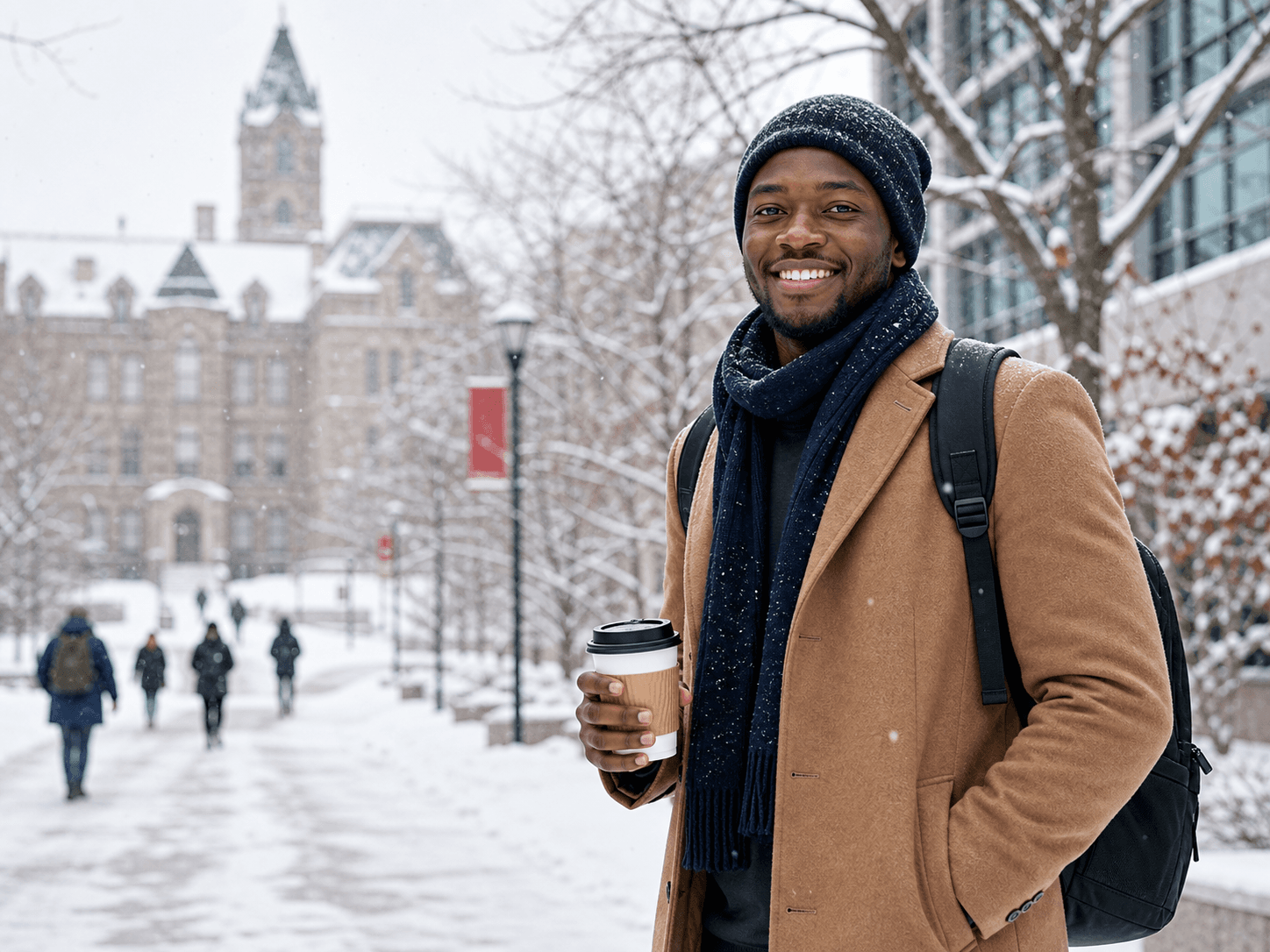 Kevin, a Kenyan student on a Canadian university campus